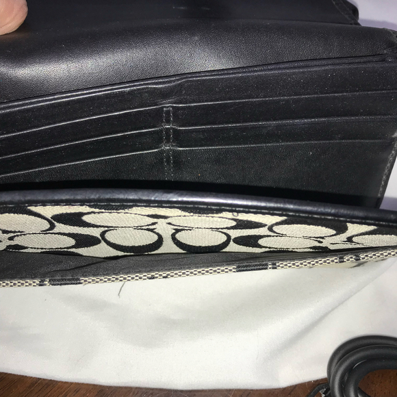 Coach Monogram Pleated Jacquard Gray & Black Canvas and Leather Long Wallet - Picture 7 of 12